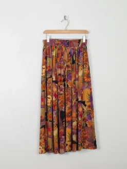 Colourful Vintage Midi Skirt With Elastic Waist S/M