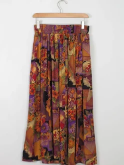 Colourful Vintage Midi Skirt With Elastic Waist S/M