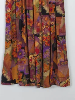 Colourful Vintage Midi Skirt With Elastic Waist S/M