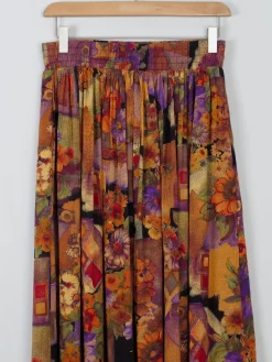 Colourful Vintage Midi Skirt With Elastic Waist S/M