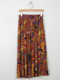 Colourful Vintage Midi Skirt With Elastic Waist S/M