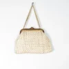 Cream Straw Vintage Handbag With Chain Handle
