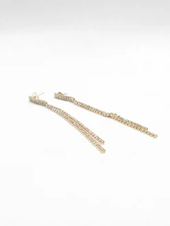 Diamanté & Gold Long Earrings New
