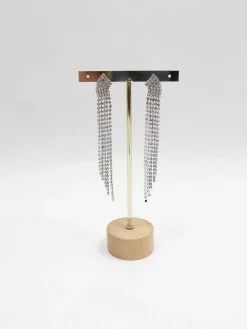 Diamanté & Silver Metal Long Earrings