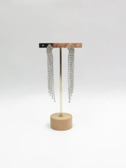 Diamanté & Silver Metal Long Earrings