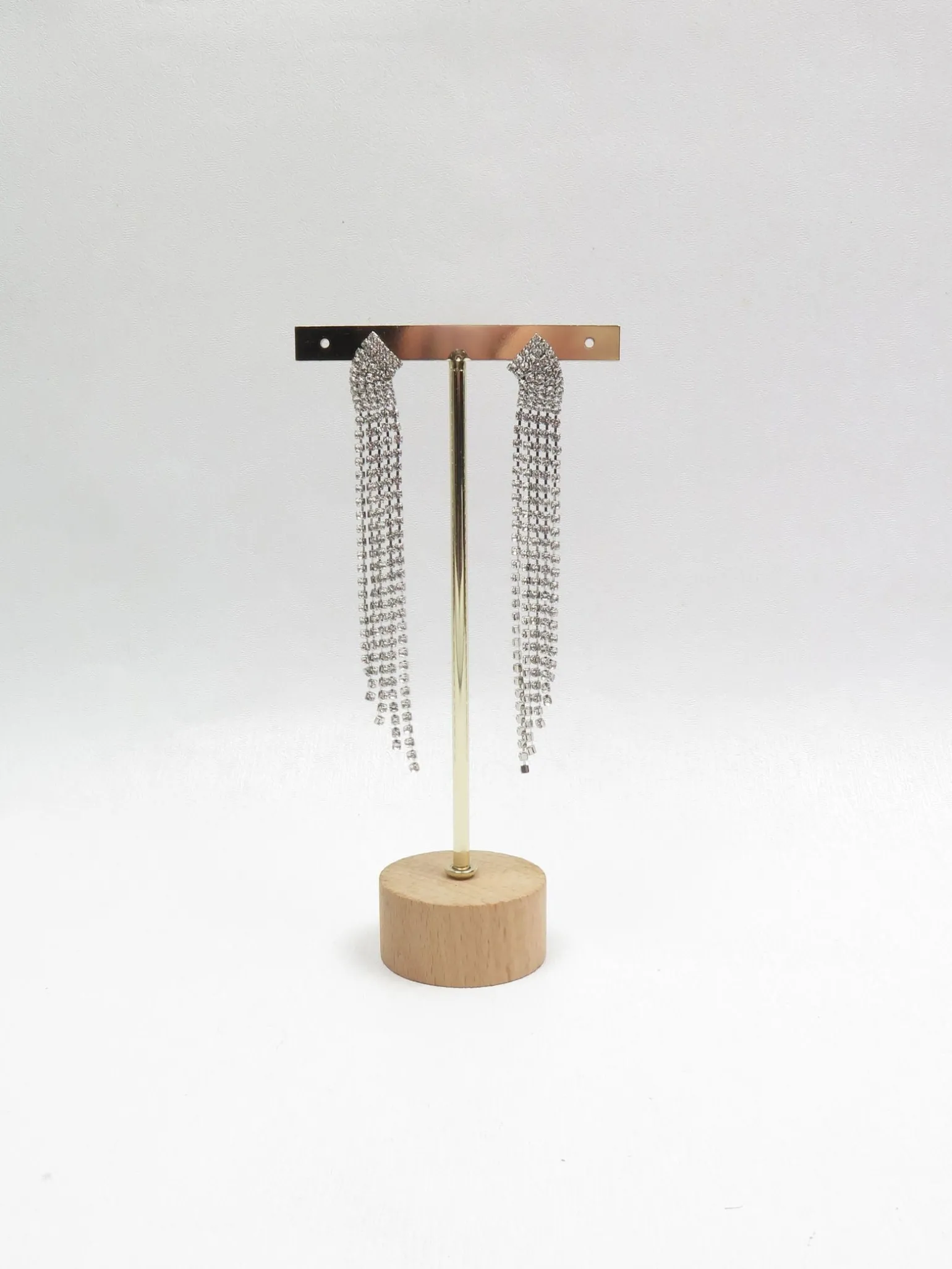 Diamanté & Silver Metal Long Earrings