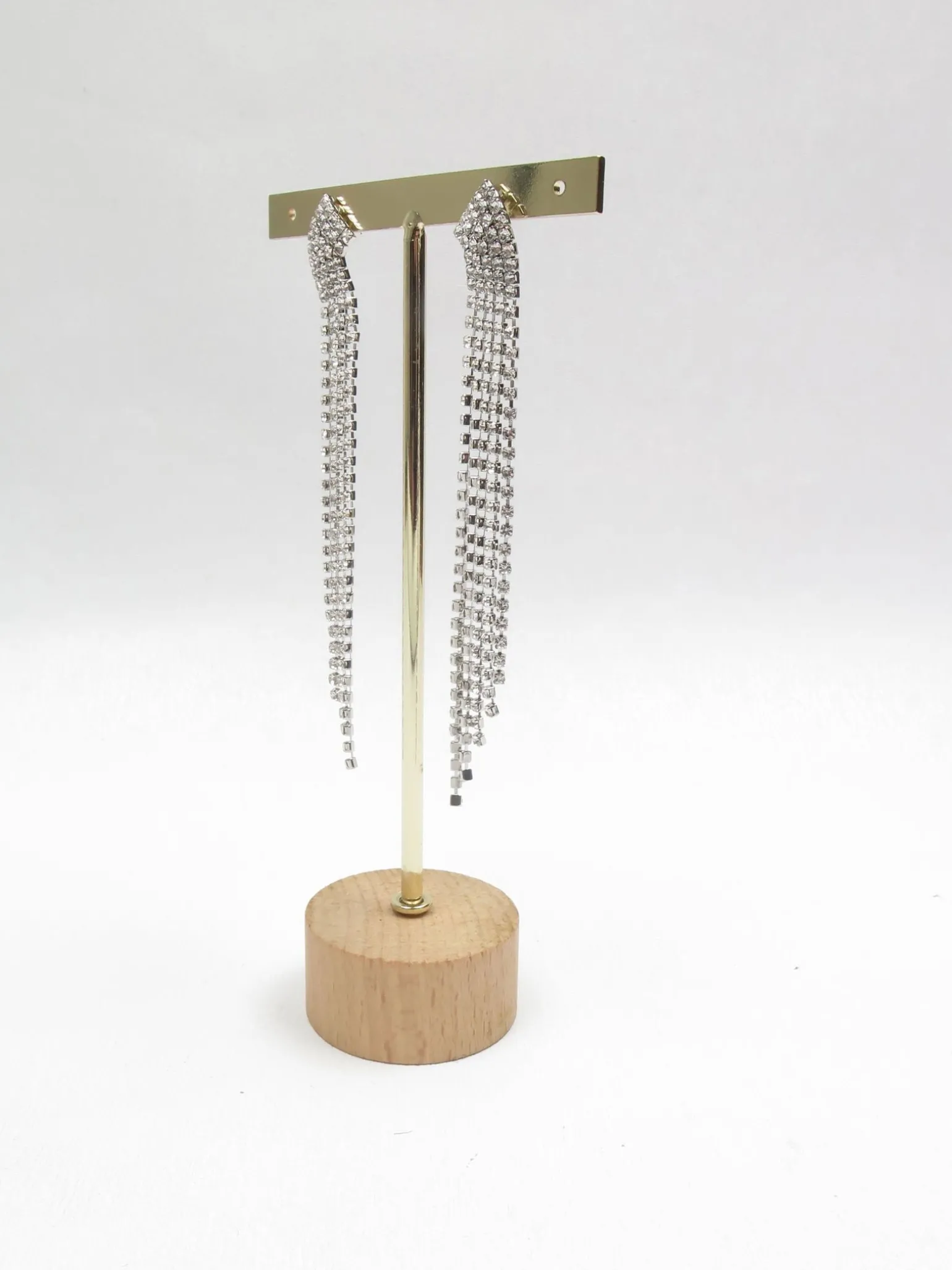 Diamanté & Silver Metal Long Earrings