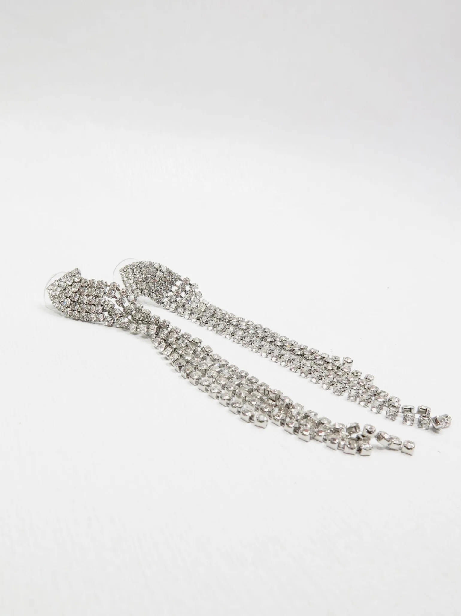 Diamanté & Silver Metal Long Earrings