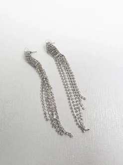 Diamanté & Silver Metal Long Earrings