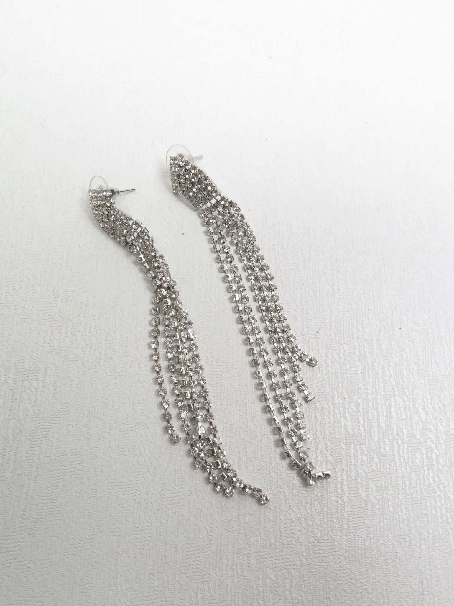 Diamanté & Silver Metal Long Earrings