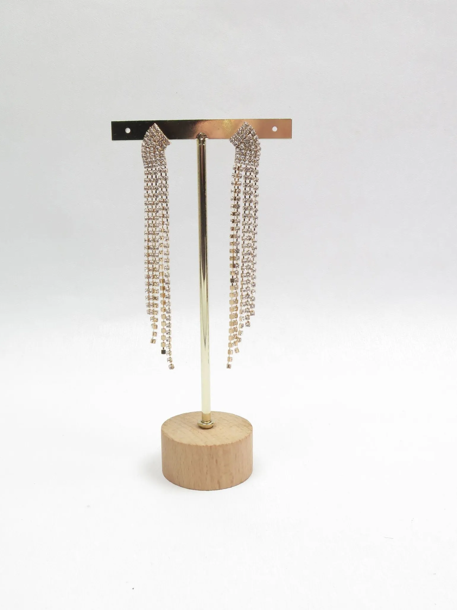 Diamante & Gold Metal Long Earrings New