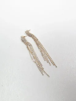 Diamante & Gold Metal Long Earrings New