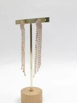 Diamante & Gold Metal Long Earrings New