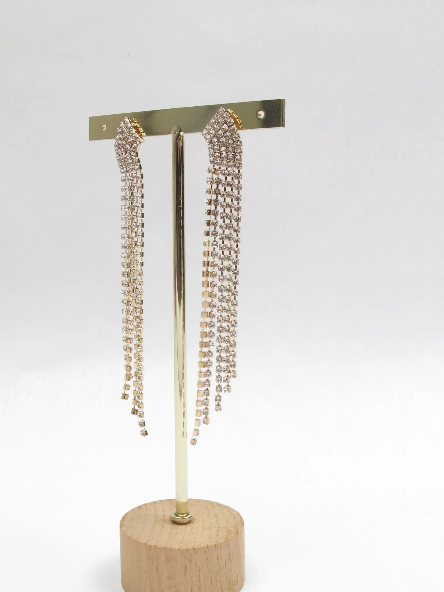 Diamante & Gold Metal Long Earrings New