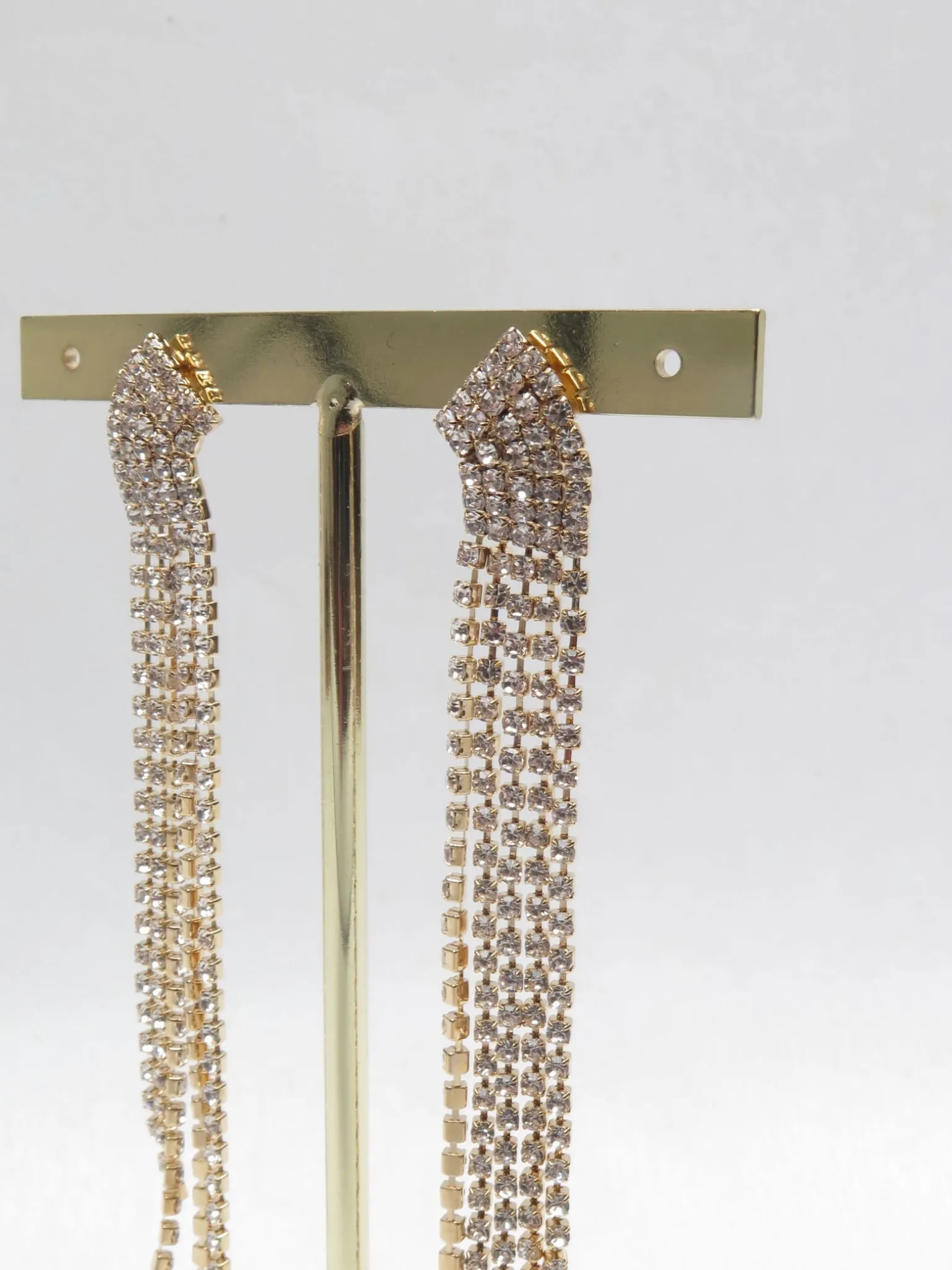 Diamante & Gold Metal Long Earrings New
