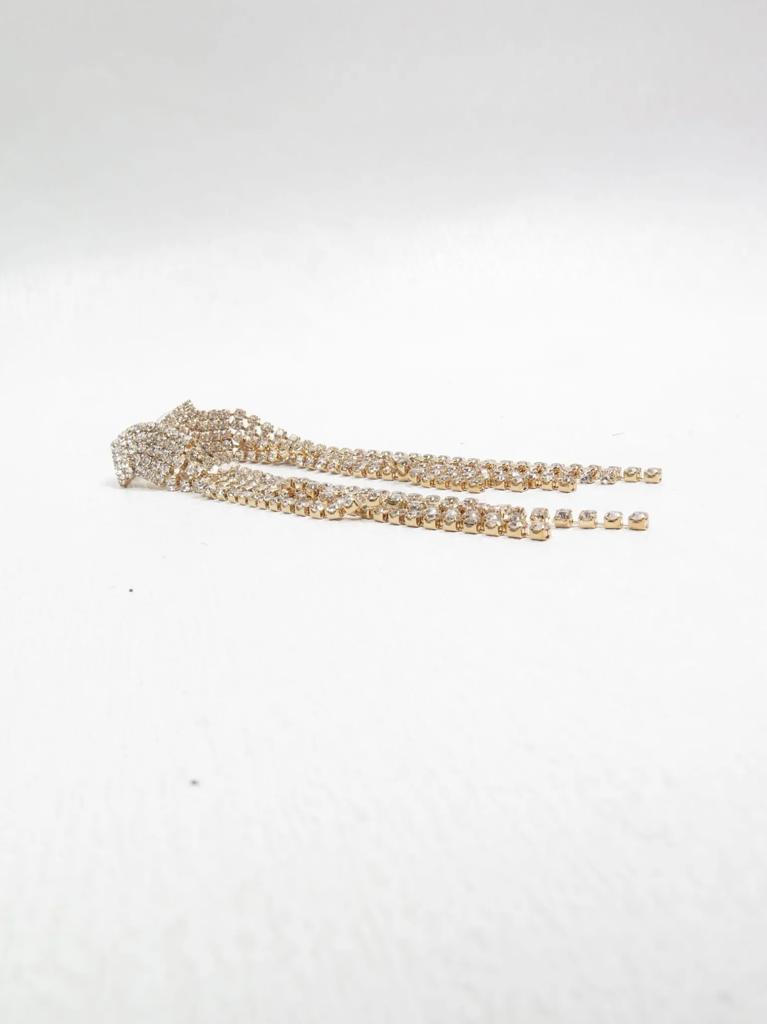 Diamante & Gold Metal Long Earrings New