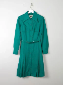Emerald Green Wool Vintage Shirt Dress 1970s S