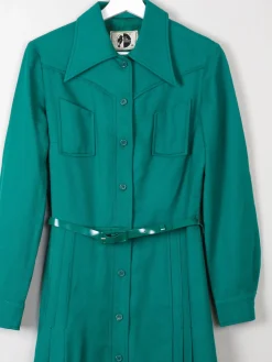 Emerald Green Wool Vintage Shirt Dress 1970s S