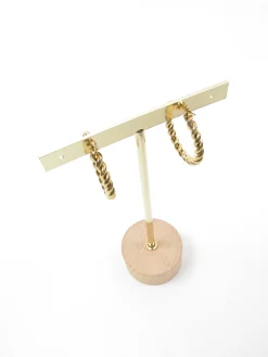 Gold Coloured Metal Twisted Hoop Earrings