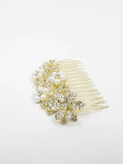 Gold Diamanté & Pearl Hair Comb