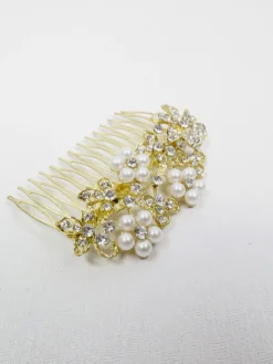 Gold Diamanté & Pearl Hair Comb