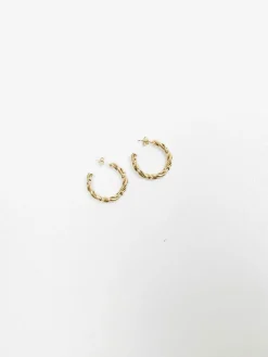Gold Metal Hoop Earrings Twisted Design New