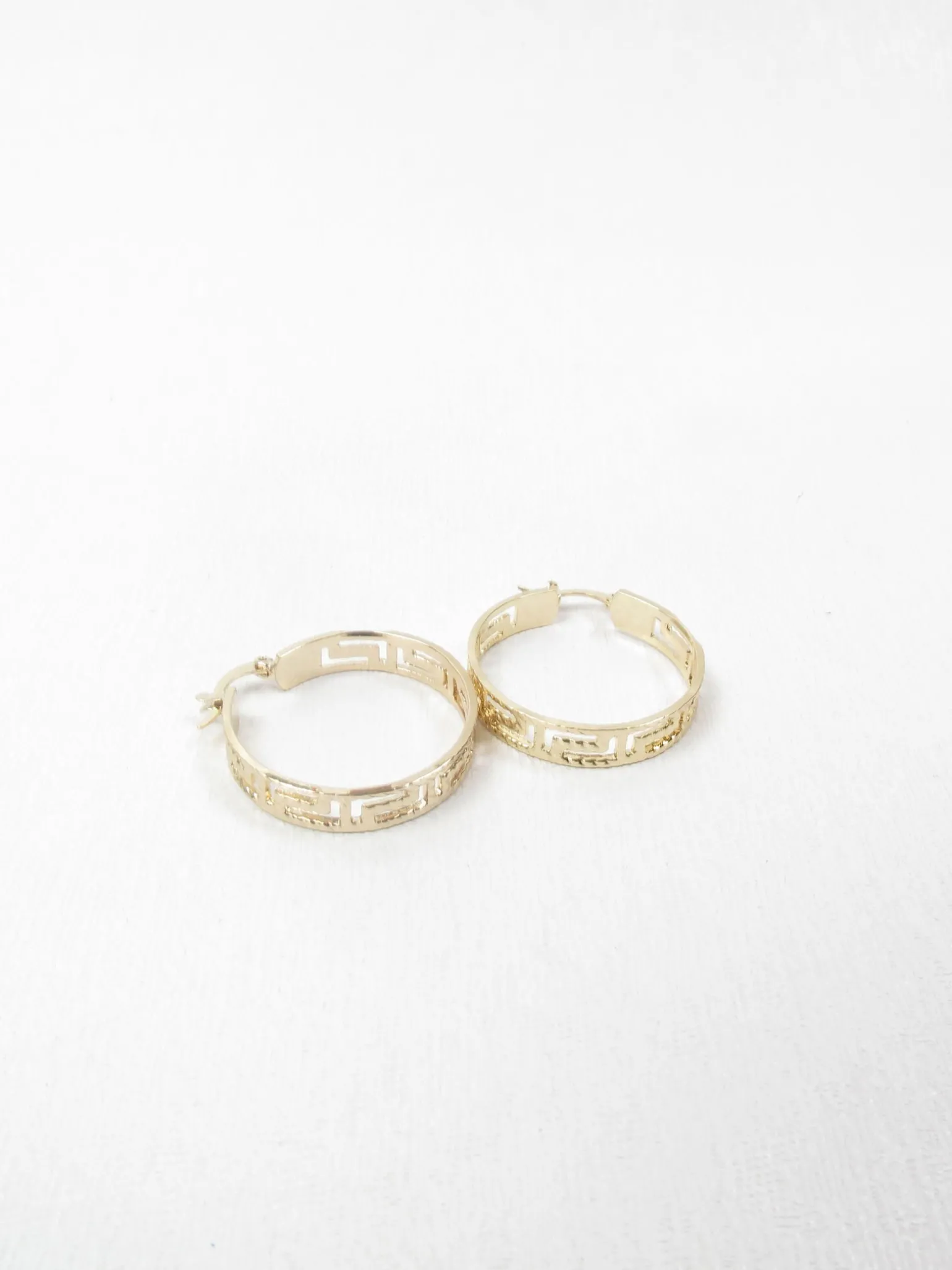 Gold Plated Hoop Earrings Greek Key Style
