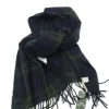 Green & Navy Tartan Check Lambswool Scarf New