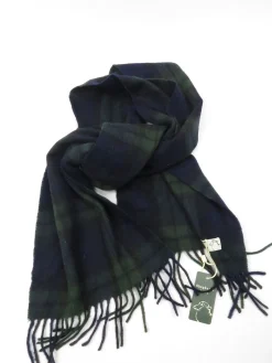Green & Navy Tartan Check Lambswool Scarf New