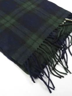 Green & Navy Tartan Check Lambswool Scarf New