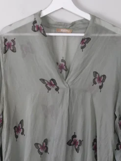 Green Silk Top With Butterfly Print M/L