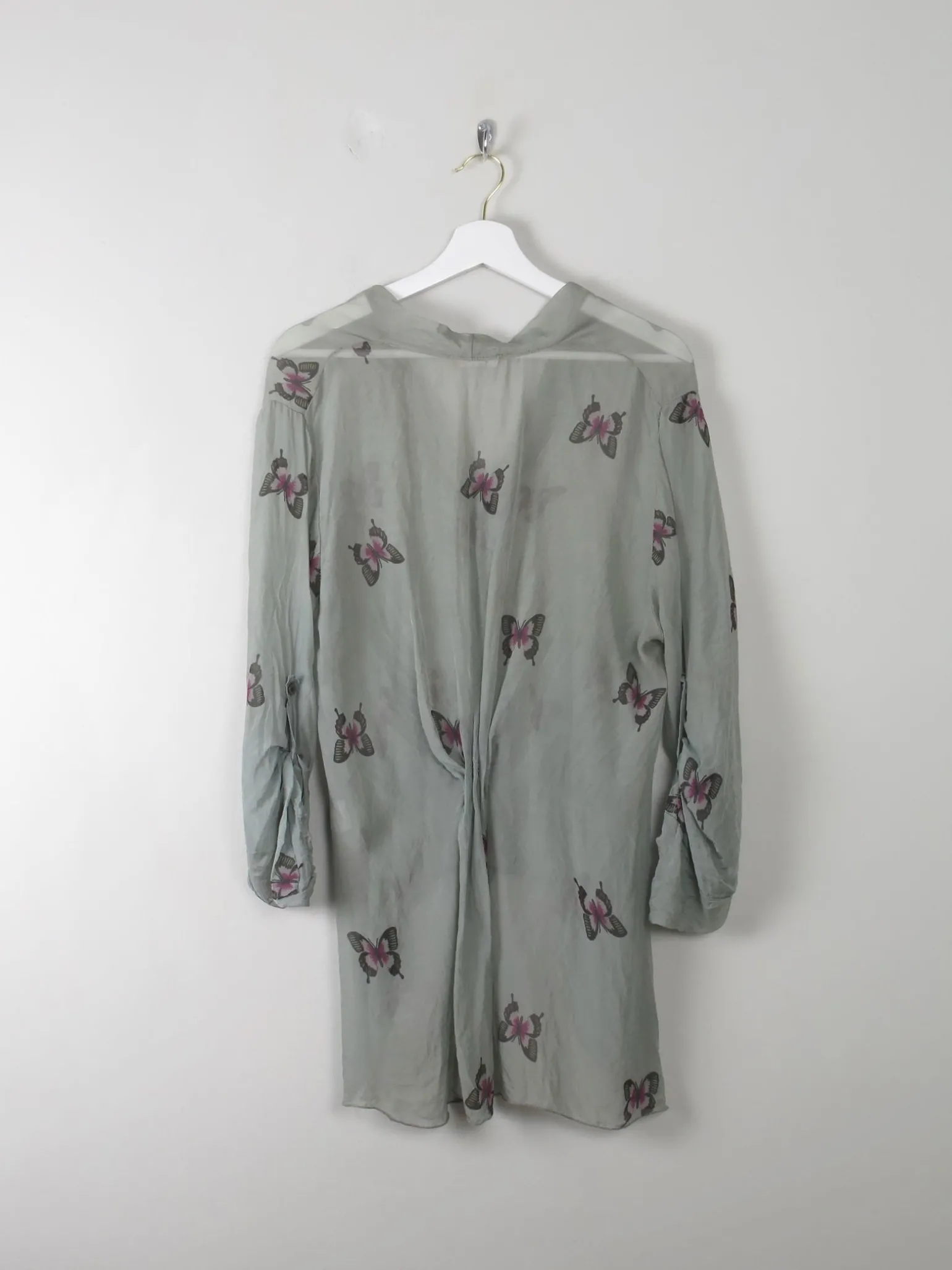 Green Silk Top With Butterfly Print M/L