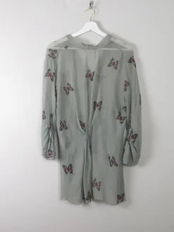 Green Silk Top With Butterfly Print M/L