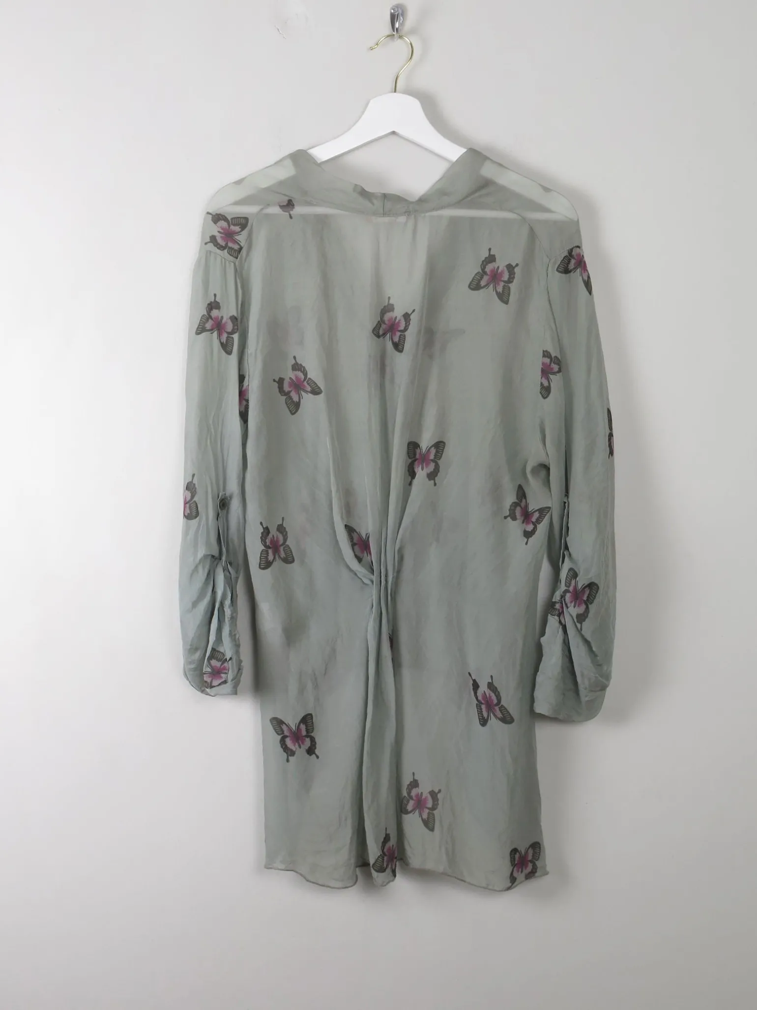 Green Silk Top With Butterfly Print M/L