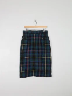 Green Tartan Wool Vintage Pencil Skirt 31" W