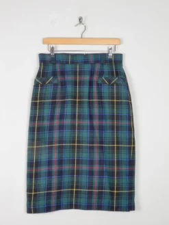 Green Tartan Wool Vintage Pencil Skirt 31" W