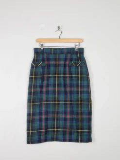 Green Tartan Wool Vintage Pencil Skirt 31