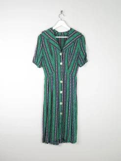 Green Vintage Embossed Fabric 1950s Dress 6/XS