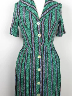 Green Vintage Embossed Fabric 1950s Dress 6/XS