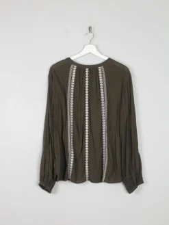 Green Vintage Style Folk Blouse L