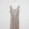 Grey/Taupe Vintage 1920s  Style Beaded Flapper Dress With Silver 14