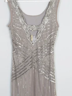 Grey/Taupe Vintage 1920s  Style Beaded Flapper Dress With Silver 14