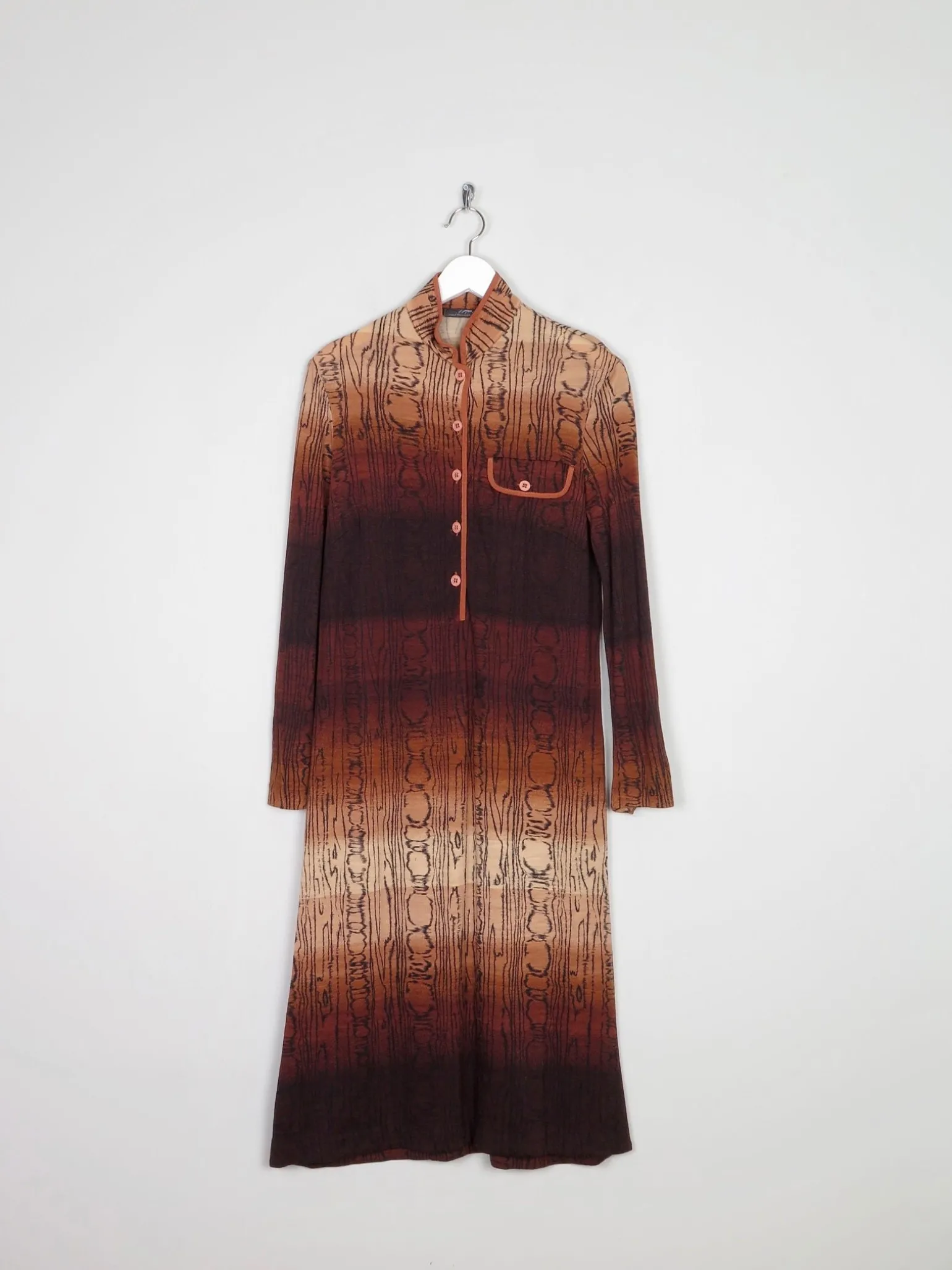 Italian Vintage 1970s Dress With Rust/ Brown Tones 8/10
