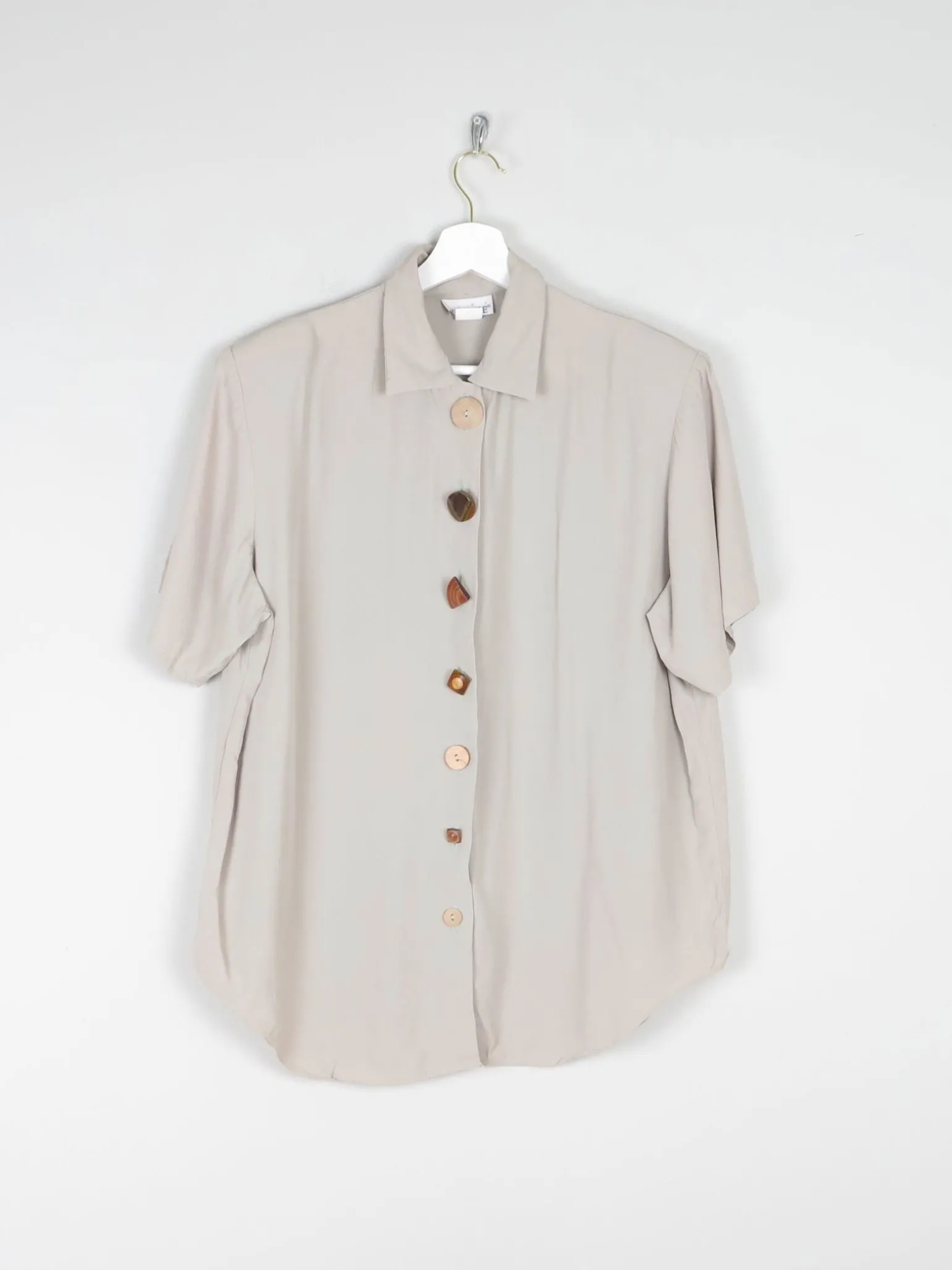 Khaki Vintage Short Sleeved Shirt Blouse S/M