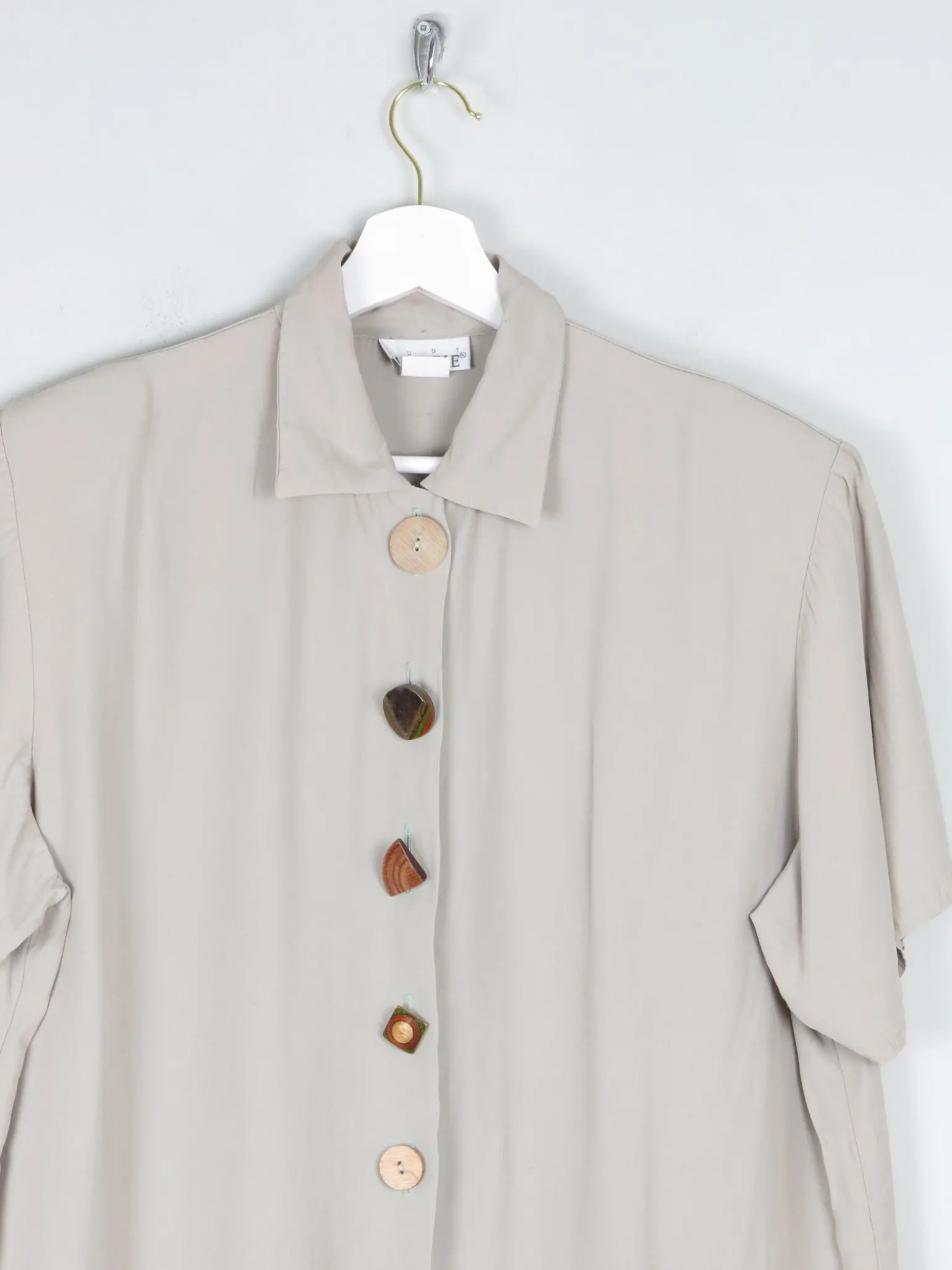Khaki Vintage Short Sleeved Shirt Blouse S/M