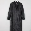 Ladies Long Black Vintage Leather Coat XS/S