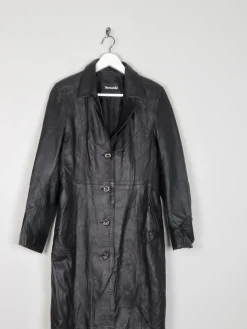 Ladies Long Black Vintage Leather Coat XS/S