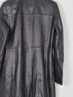 Ladies Long Black Vintage Leather Coat XS/S