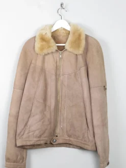 Men's Beige Vintage Sheepskin Zip Jacket M