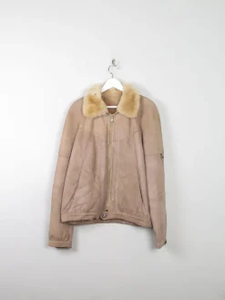 Men's Beige Vintage Sheepskin Zip Jacket M